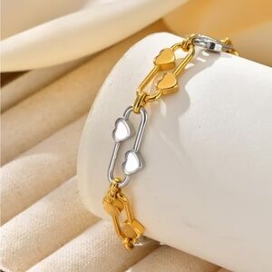 Gold and Silver Heart Link Bracelet